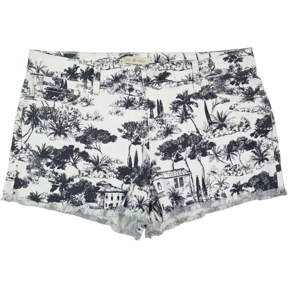 Tory‎ Burch Toile De Jouy Scenic Print Denim Shorts Navy Size 31 21151219 S1